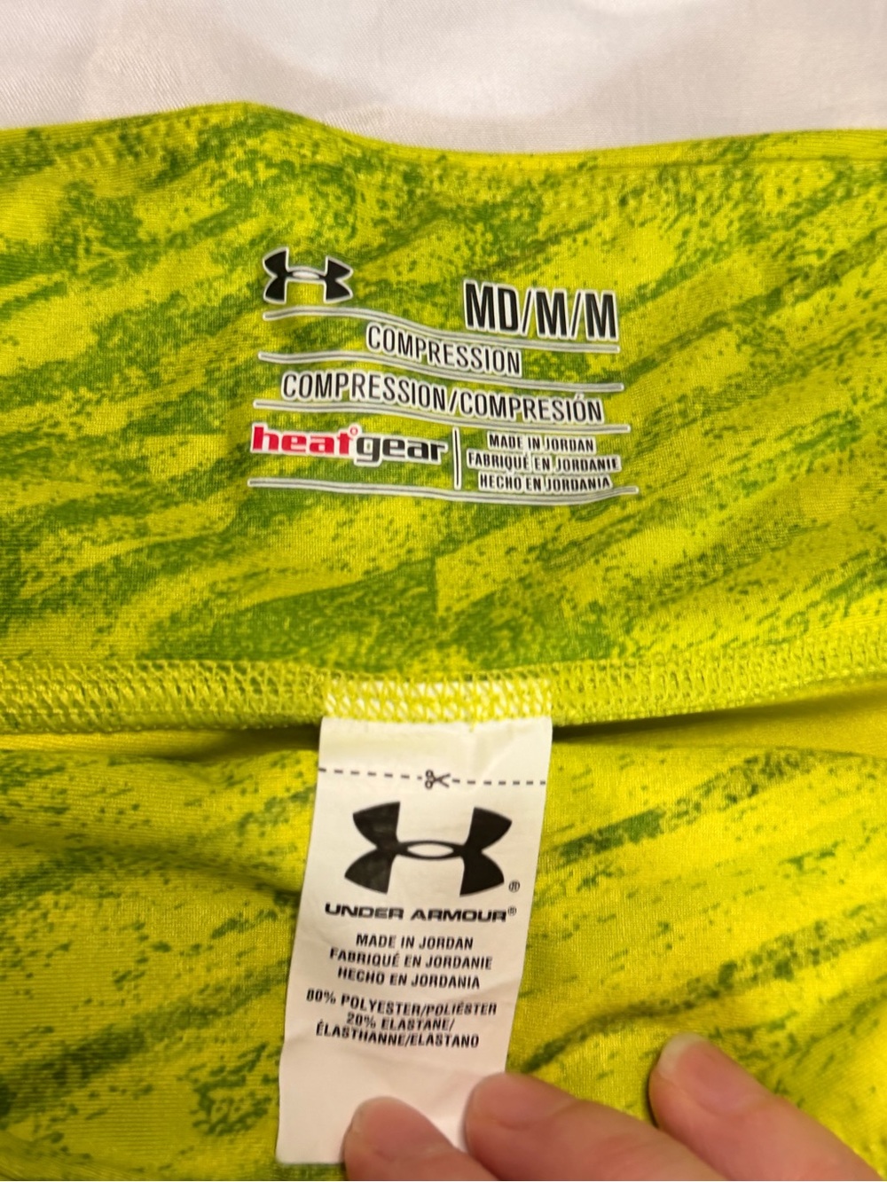 Under Armour Neon Yellow/Green Striped Athletic Compression Capri Leggings - Picture 4 of 6